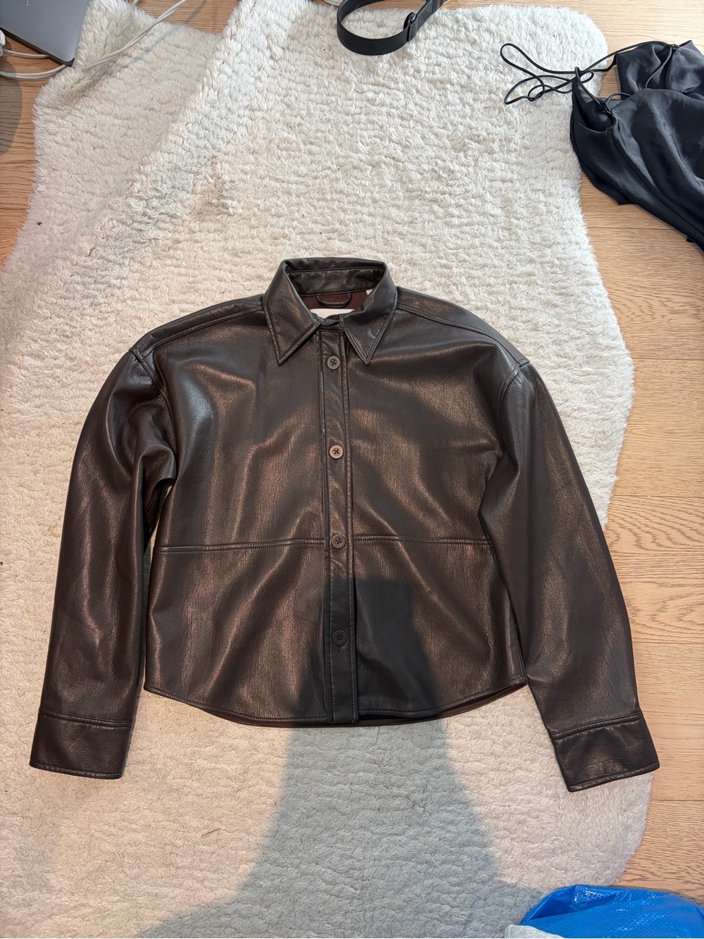 Babaton Brown Faux Leather Button-Front Shirt/Jacket